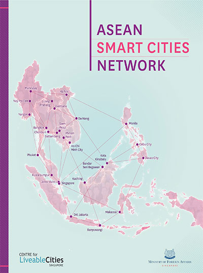 Book Cover of ASEAN Smart Cities Network, depicting a map of all the cities in the ASCN